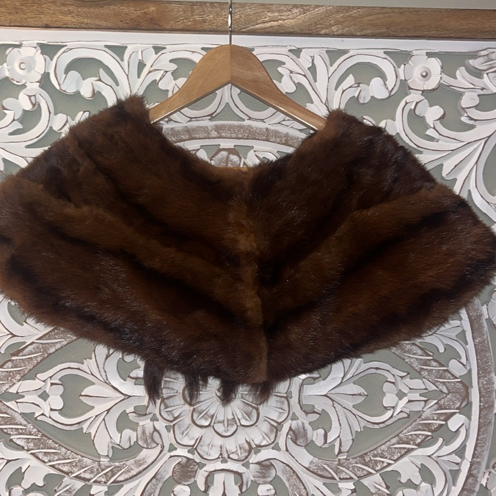 Vintage 1950s Brown Striped Real Fur Womens Shoulder Wrap Shall Cape onesize EUC - Picture 6 of 9